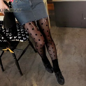 Новые модные черные белые женские чулки, красивые жаккардовые леггинсы в крупный горошек, тонкие шелковые колготки, женские колготки 066