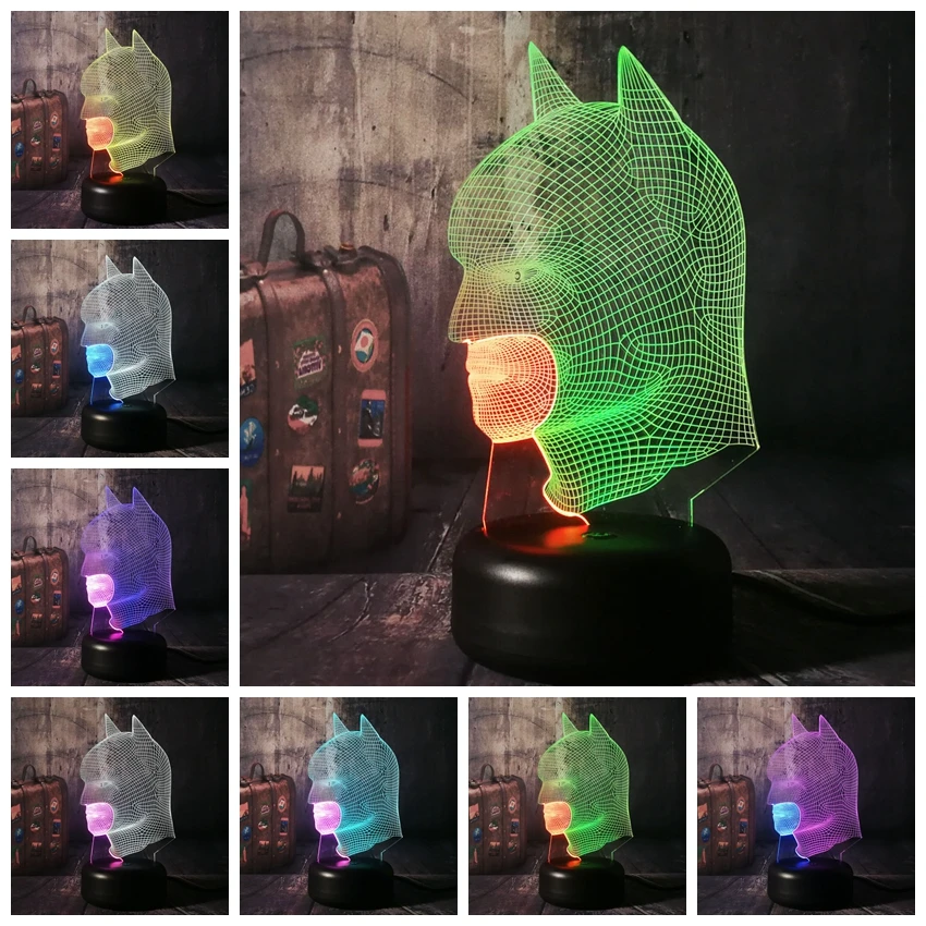 Новый DC Hero крутые головой Бэтмена 3D RGB светодиодный ночной Светильник смешанные