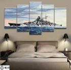 5 панелей, немецкий боевой корабль, Бисмарк, военное оружие, постер, напечатанный рисунок для гостиной, настенный художественный декор, картина, постер
