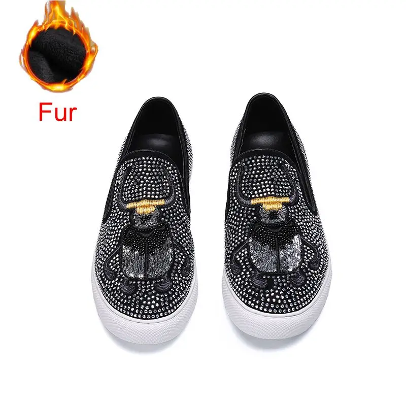 Г. дизайн, большие Size38-46, со стразами, животным узором жука, повседневная мужская обувь без застежки немецкая модная дизайнерская обувь - Цвет: Fur Beetle white