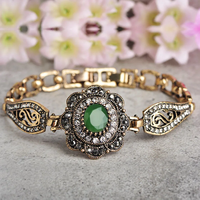 Blucome 2018 New Vintage Style Gold Flower Bangle Bracelet Resin Alloy Women Men Gift Wedding Dress Jewelry Commemoration Day|Цепочки и