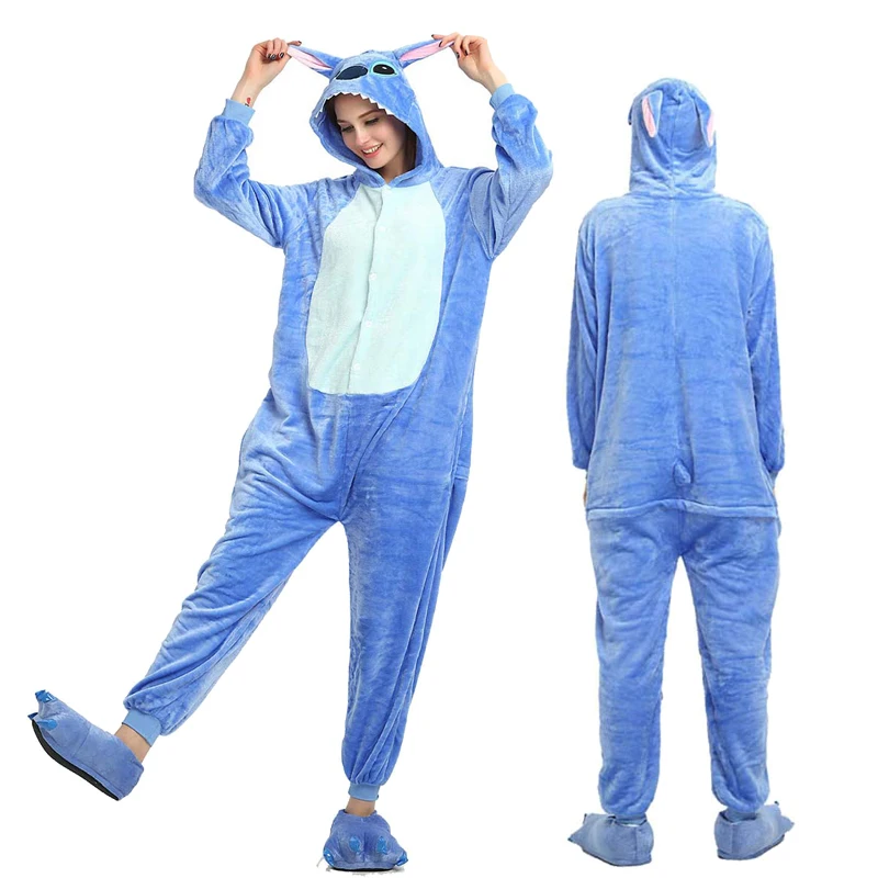 

New Winter Women Men Unisex Adult Cute Cartoon Onesie Animal Pajamas Stitch unicornio Unicorn Kugurumi Flannel Nightie Sleepwear
