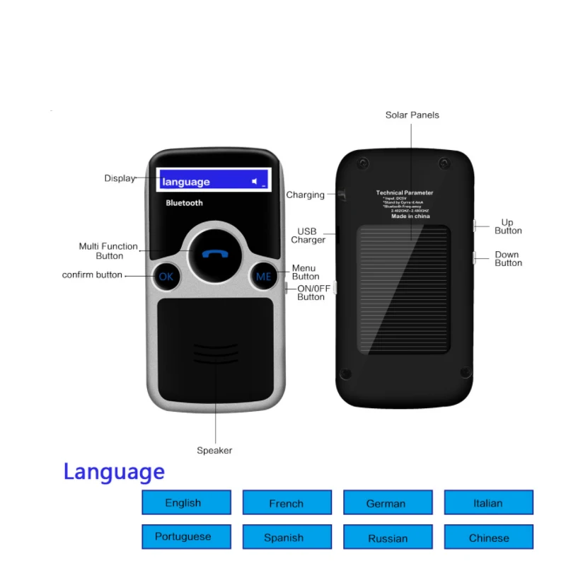 JINSERTA A6 Solar Bluetooth handsfree car kit FM Stereo Transmitter Multi Language LED Display Bluetooth Speaker Speakerphone