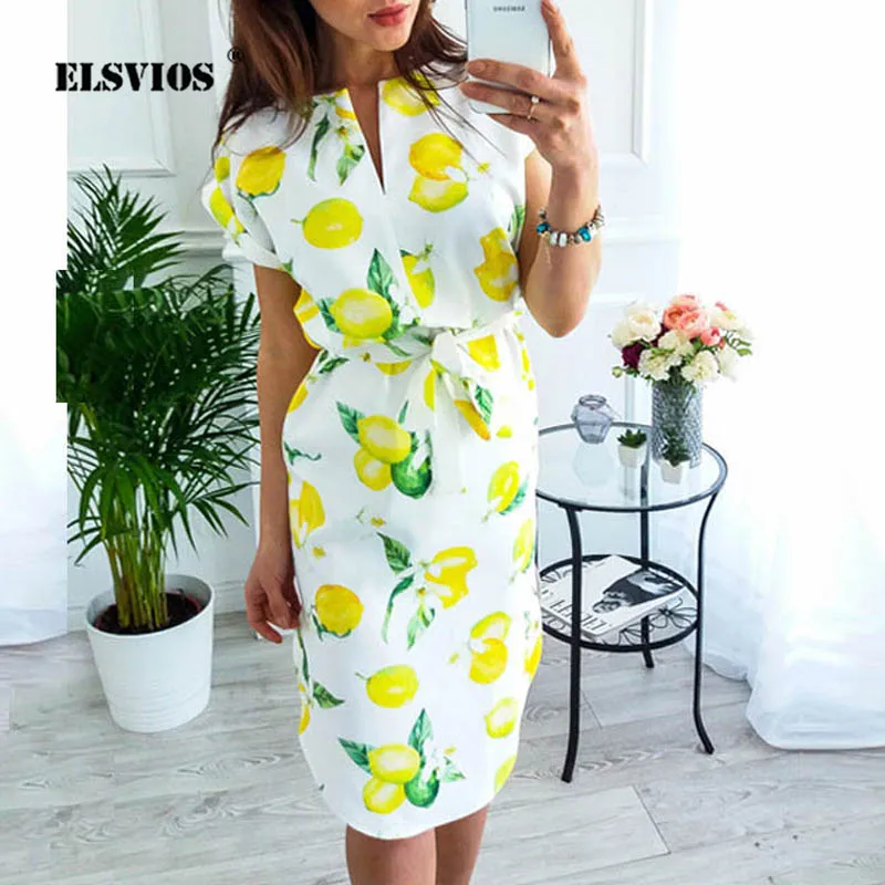 Женское платье с геометрическим принтом ELSVIOS летнее пляжное v образным вырезом