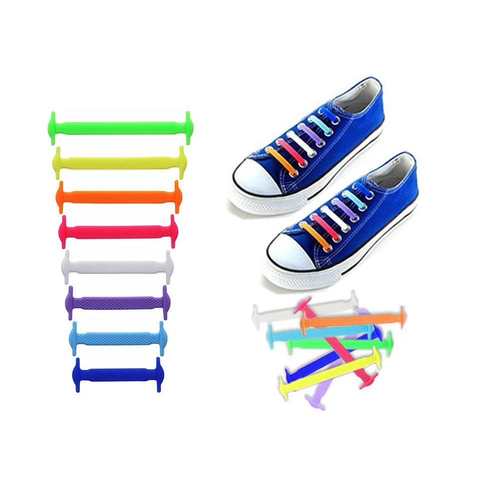 16 Pcs Fashion Lazy Elastic Silicone Shoelaces Elastic Silicone Shoelace Wholesale Creative No Tie Sneakers Rubber Shoe Laces