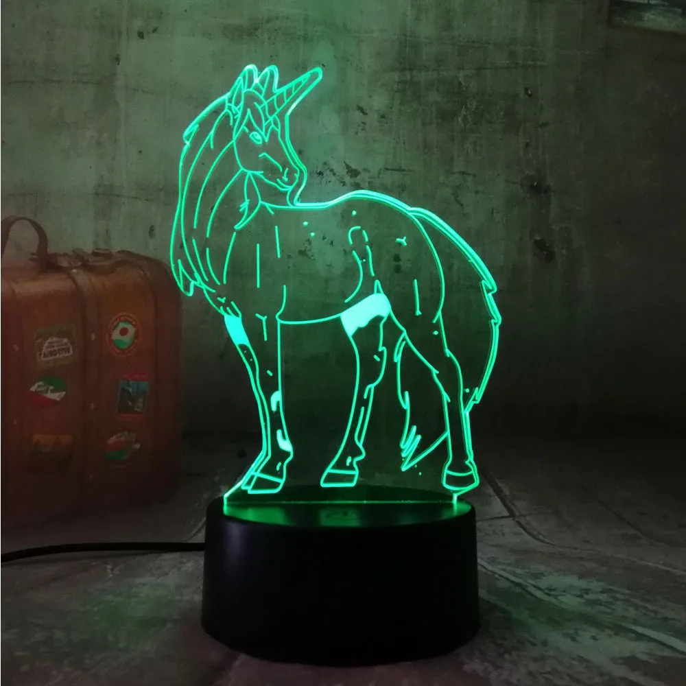 Новый 2019 3D RGB светодиодный ночной Светильник Единорог Лошадь мульти Цвет 7 цветов