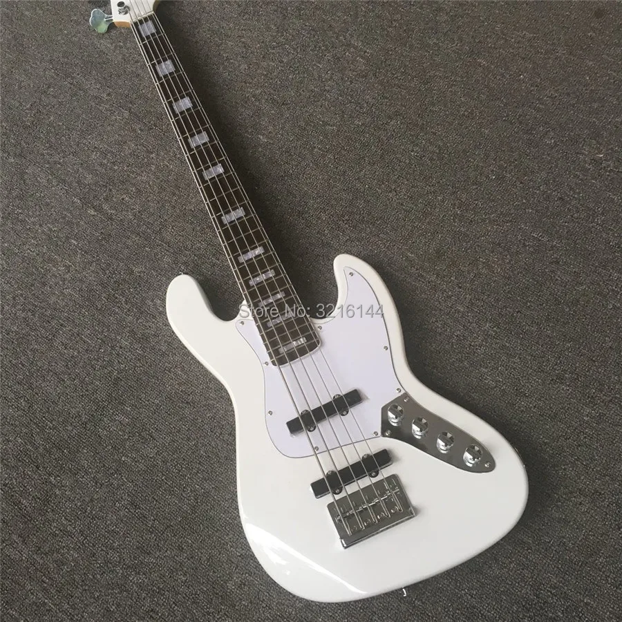 

New white 5 string jazz electric bass, amplifying circuit, real photos of the factory wholesale and retail