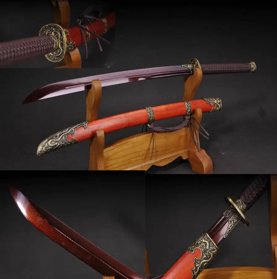 Китайский Меч сабля красное лезвие крови складной нож из дамасской стали|knives