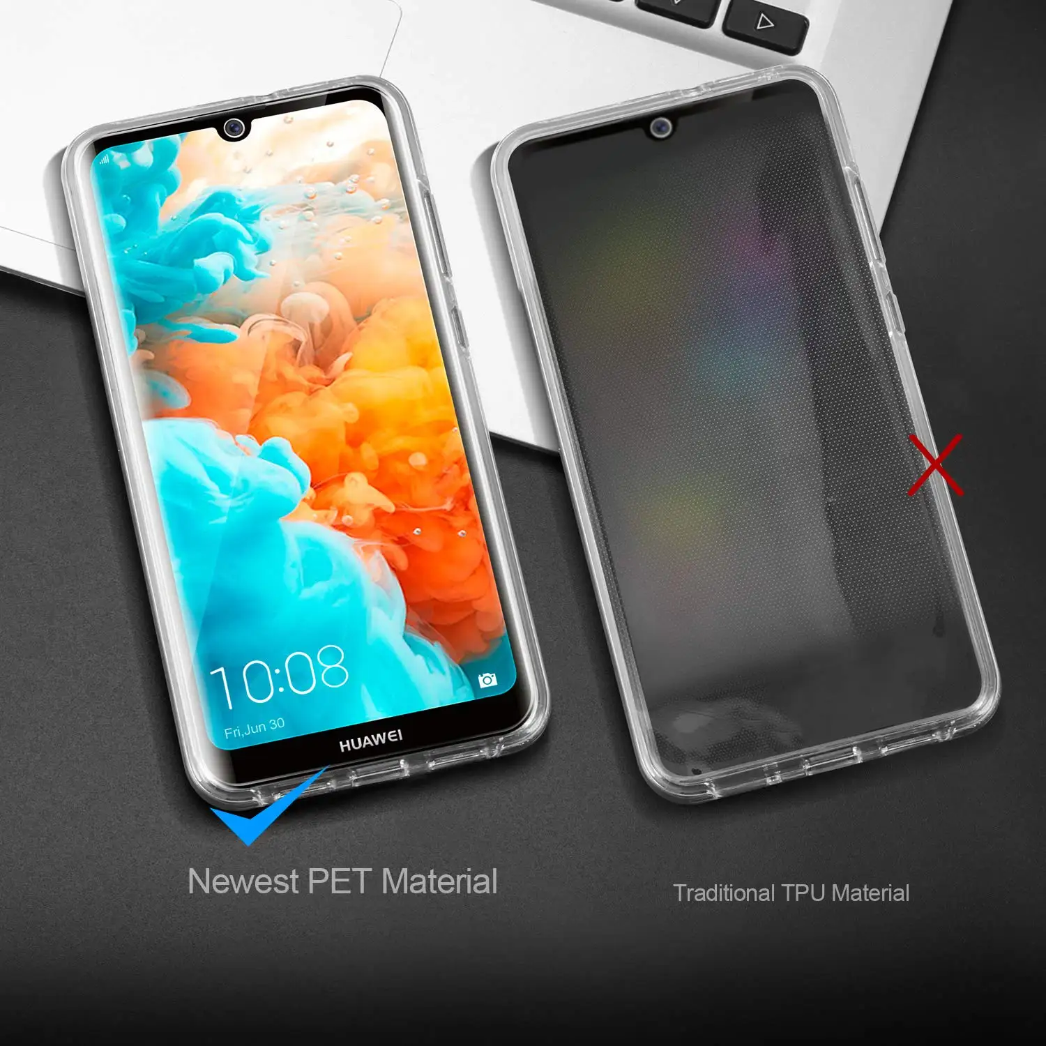 Для Huawei Y6 Prime 2019 чехол 360 градусов силиконовый 2 в 1 Жесткий ПК задняя часть + Мягкий