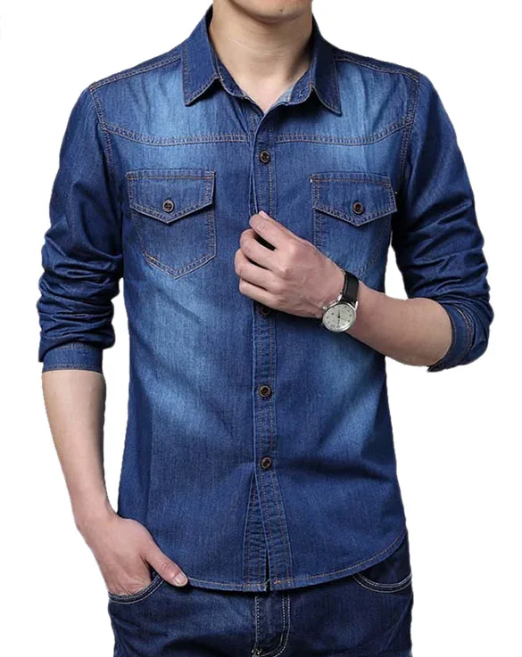 Camisa Masculina Высококачественная джинсовая мужская Повседневная рубашка с длинными