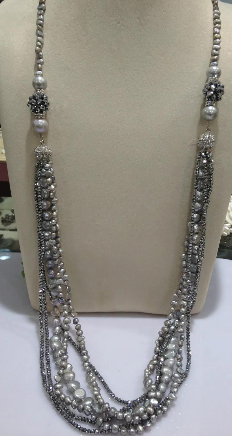 Длинное ожерелье из пресноводного жемчуга, браслет, подарок (серьги), ожерелье из жемчуга с кристаллами, различные способы ношения, мода
