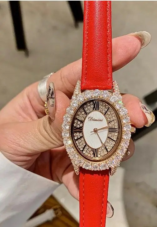Rose gold red Топ бренд Роскошный алмазов наручные ручной Кристалл Мода кварцевые часы для Для женщин Стильные дамы девушки часы - Цвет: Rose gold red