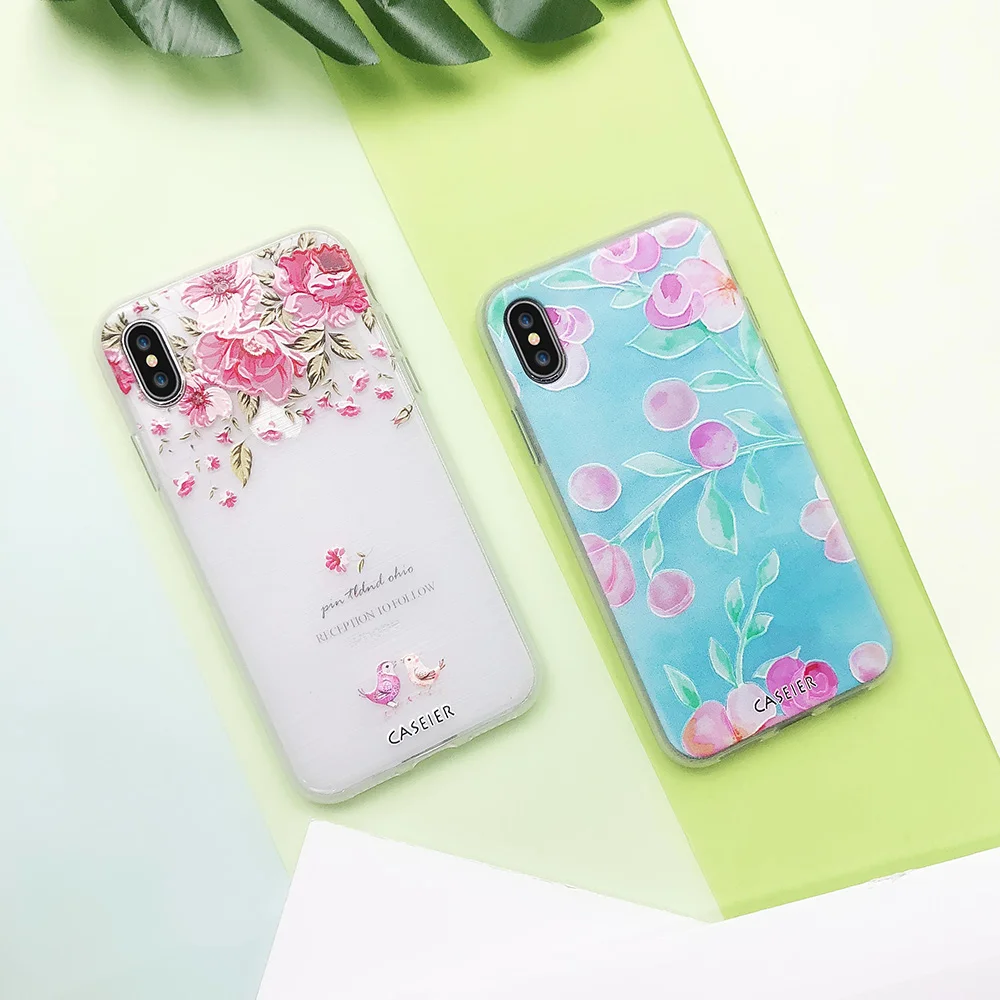 Caseier цветочный чехол для iPhone x 7 8 Plus 6 6s мягкий силиконовый узор растений 5 5S SE