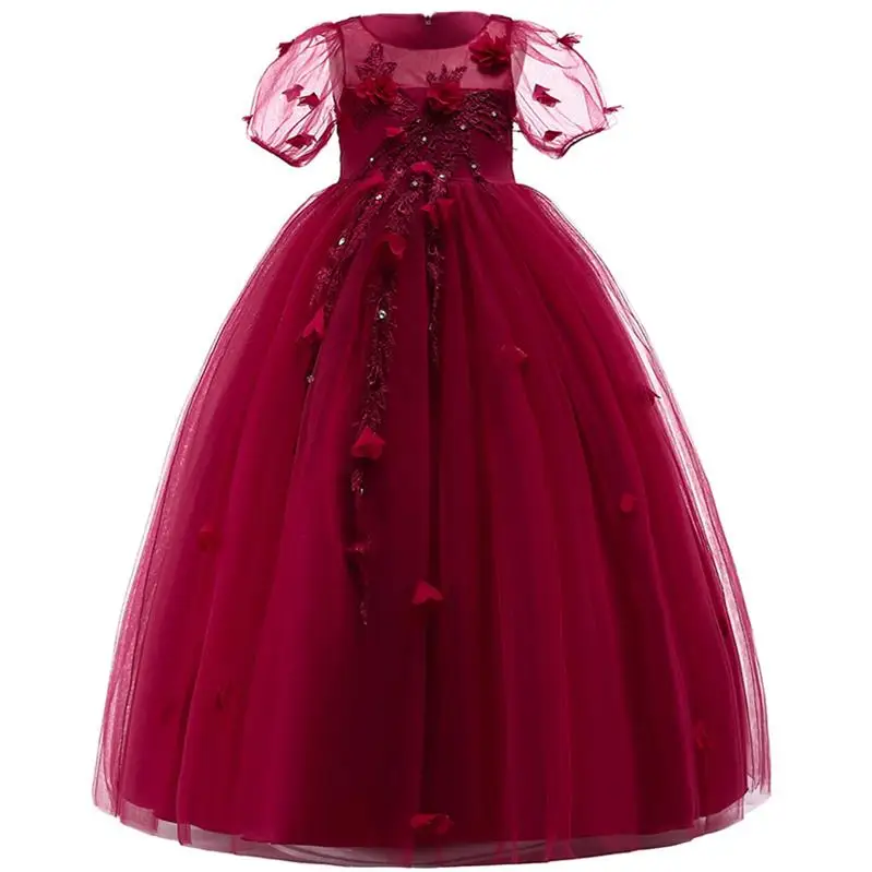 Wine Red Подружки невесты платье для девочки;праздничное нарядное платье для девочки: вечерние свадебные Детские платья;Одежда для девочек-подростков, платье принцессы карнавальные костюмы для девочек;:на возраст 3-14 лет - Цвет: Wine Red