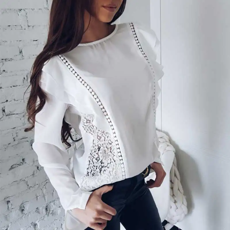 Женская мода XXL открытая Розовая белая футболка с длинным рукавом элегантный топ