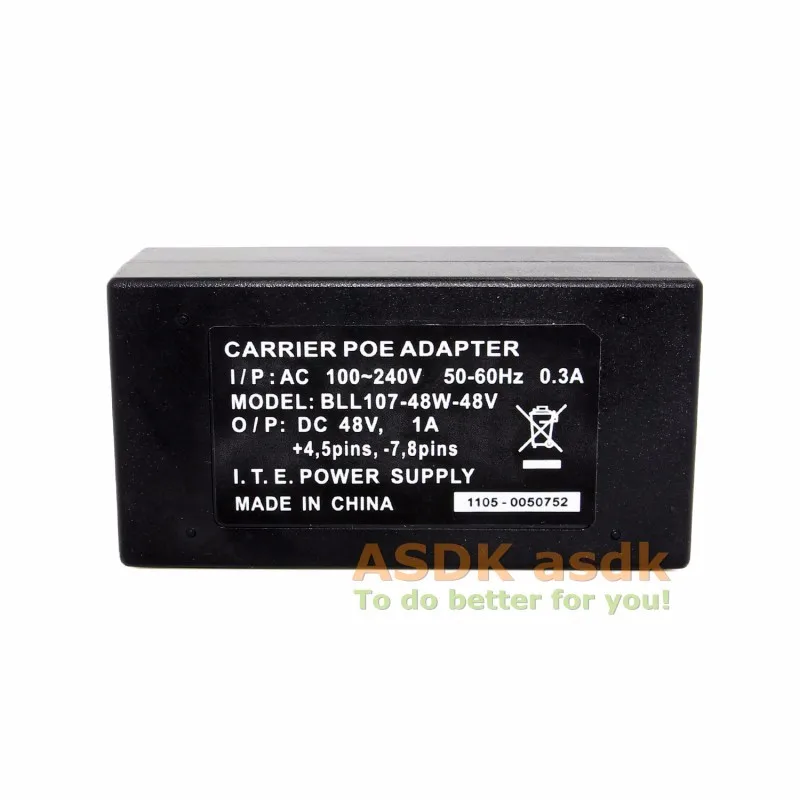 Настольный источник питания от сети Ethernet 10/100 Мбит/с Питание Вход 100 V-240 V Выход 48V 1A