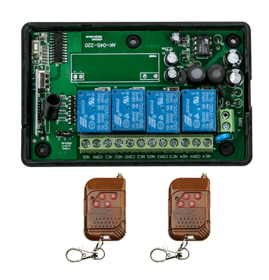 AC85V 250V 110V 220V 240V 4CH RF Беспроводной дистанционного Управление реле безопасности Системы приемник-1 шт. и 2 х пульт дистанционного управления 315/433 МГц