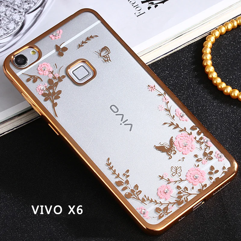 Elivebuy Secret Garden Flowers Plating Diamond Electroplating Cover Phone TPU Case Soft Silicon Transparnt Cell Cases For Vivo x |