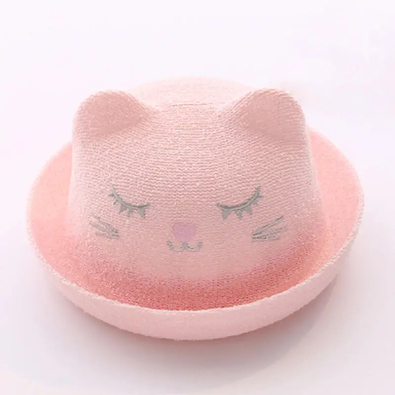 Розовый Wecute/детская соломенная шляпа с рисунком ресниц; милая пляжная шапка; детская шляпа с ушами; летняя детская шапка для девочек и мальчиков; Панама - Цвет: Розовый