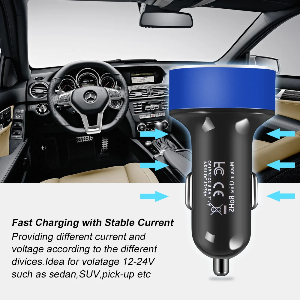 5V 2.1A USB Автомобильное зарядное устройство со светодиодным экраном Smart Auto для