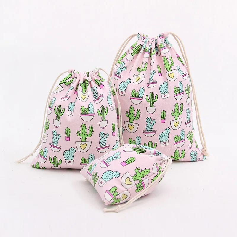 N94 ручная работа хлопковая Холщовая Сумка для конфет и чая с принтом кактуса