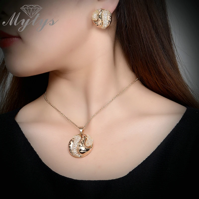 Mytys Модные Ювелирные наборы для женщин новый дизайн кристалл сетка круглый кулон