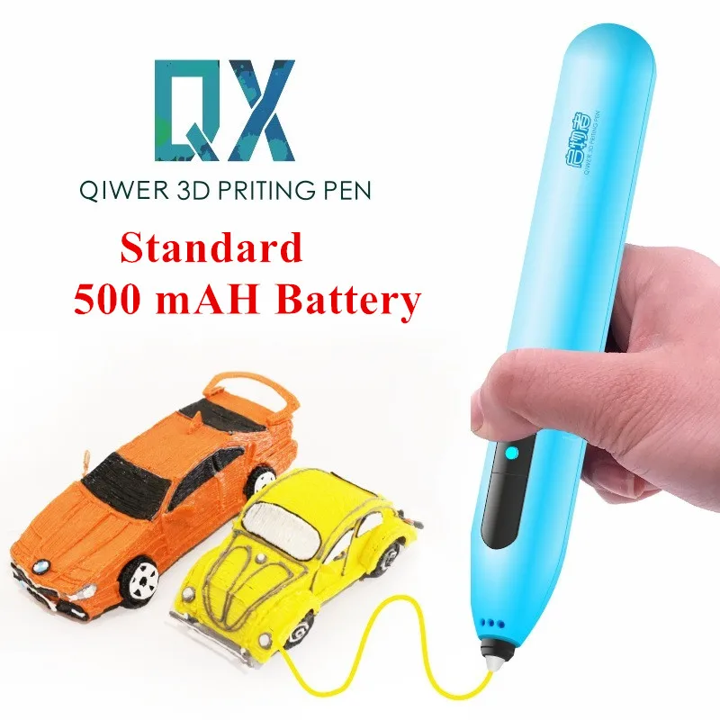 500mah Blue QIWER Новое поступление беспроводной низкотемпературный 3D печать Ручка Рисунок «сделай сам» Doodle нить из ПКЛ аккумулятор встроенный QX500 подарки ребенок - Цвет: 500mah Blue