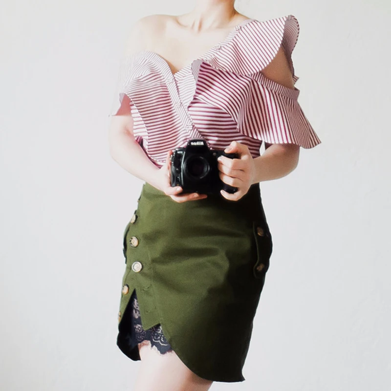 2018 брендовые полосатые топы Для женщин Летняя Мода с плеча рубашки короткий