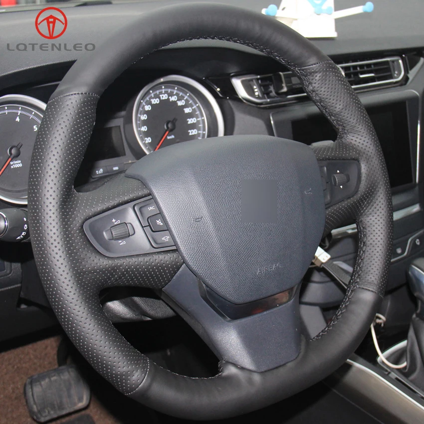 LQTENLEO черный из натуральной кожи Руль Обложка для Citroen C3 C3-XR C4- peugeot 408- traveller