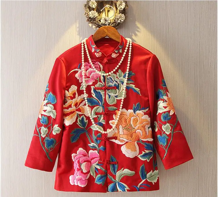 Женский костюм Тан Женские китайские Топы cheongsam винтажные Чонсам традиционная вышивка hanfu Топ Китайская одежда