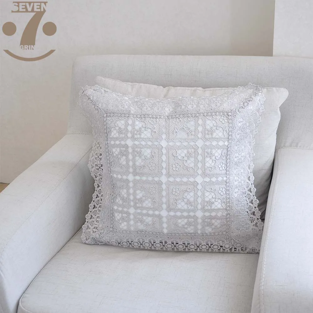 Cute Grey Gold White Embroidery 45x45cm Square Home Decorative Pillow Case | Дом и сад