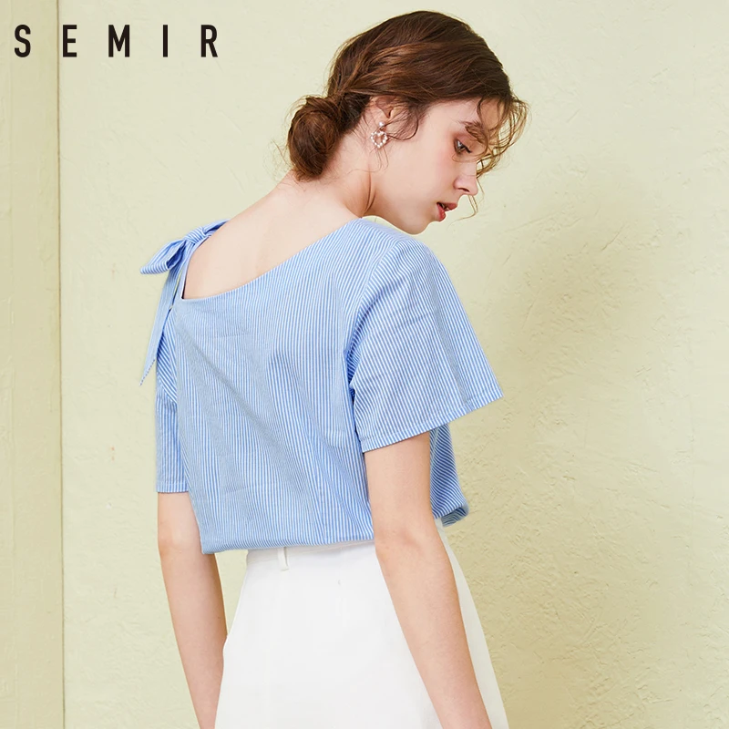 Semir женские модные блузки 2018 весна лето полосатые рубашки топы с открытыми