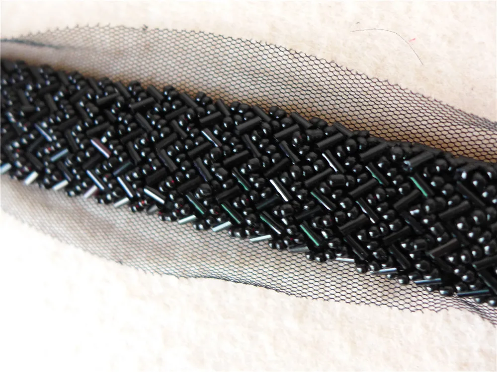 Кружево для свадебного платья черное Сетчатое отделка со стразами с отделкой из