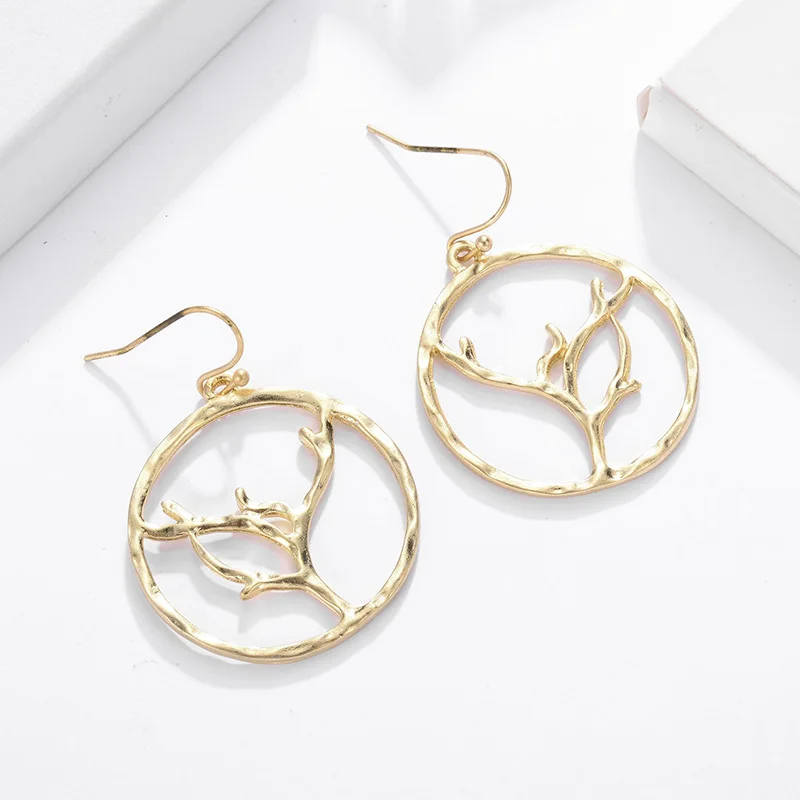Женские серьги-подвески в форме дерева круглые серьги виде большого круга модные