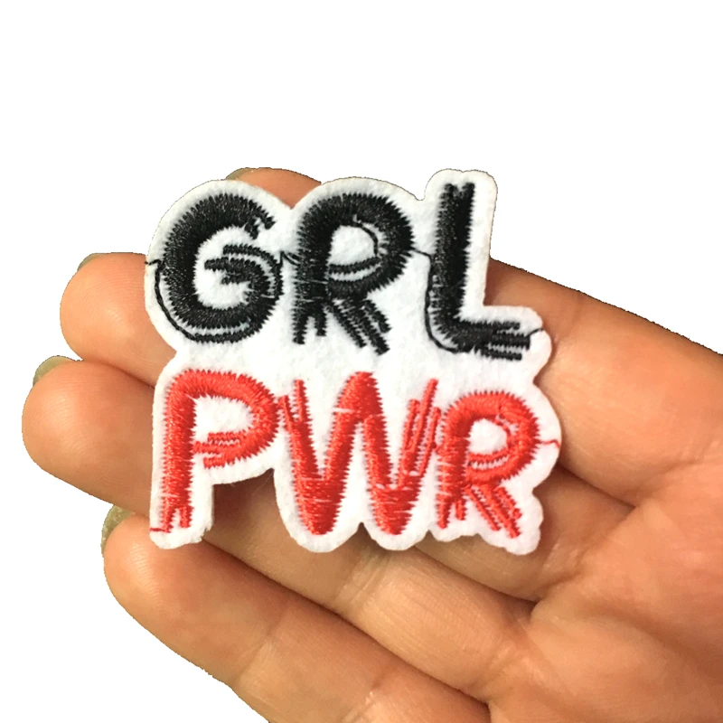 Красная/Розовая вышитая нашивка GRL PWR для одежды шляп сумок вышивка с аппликацией