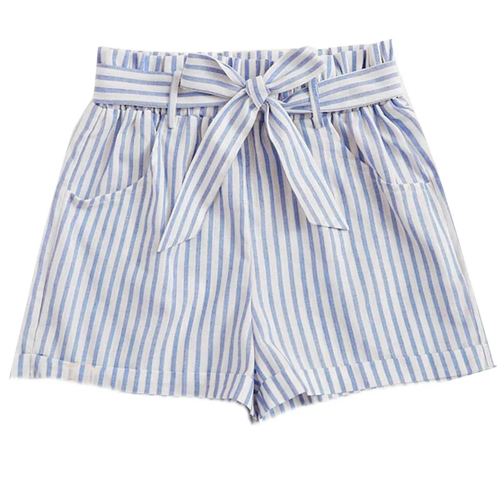 Sky Blue Женские модные шорты, Полосатое Облегающее, эластичные шорты Korte Broek Pantalones Cortos Mujer Spodenki Damskie, шорты Feminino Szorty - Цвет: Sky Blue