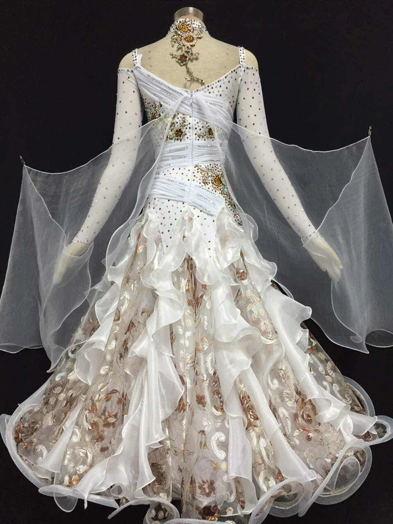 Бальные платья для женщин стандартный костюм вальса с длинным рукавом белого