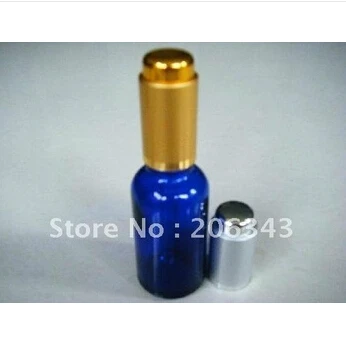 

20 мл синяя бутылка эфирного масла с серебряной/Золотой электрической алюминиевой крышкой под давлением для упаковки косметики