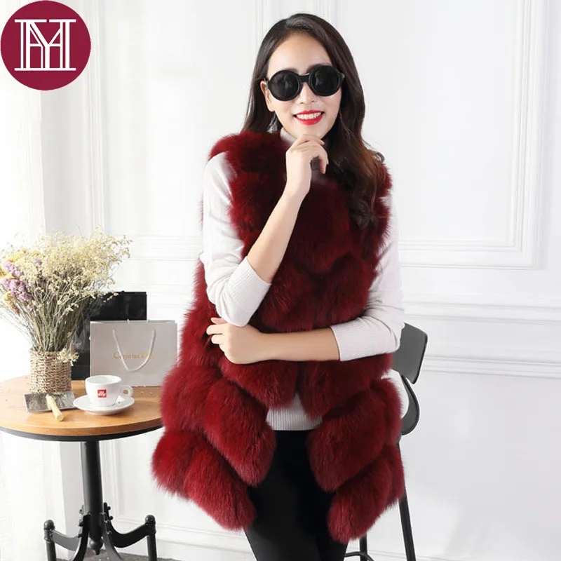 2018 зимние женские натурального меха лисы Жилет Леди пальто с мехом без рукавов