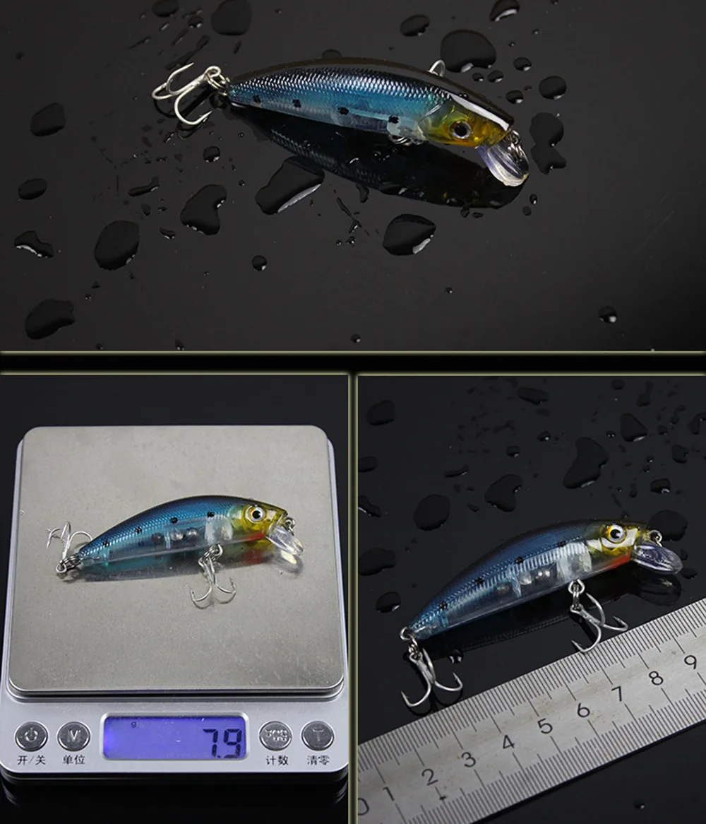 

5PCS Fishing Glow Lure Minnow Treble Hook Lures baits 7cm/8g