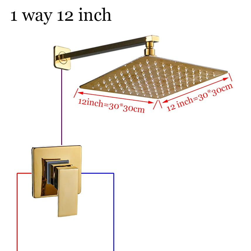 A1 Way 12 Inch Оптом и в розницу Золотой Латунь shovr головка одной ручкой Клапан смеситель W/ручной душ горячий и холодный смеситель - Цвет: A1 Way 12 Inch