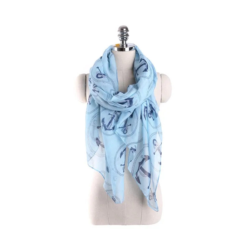 Новинка 2019 Женский легкий шарф в морском стиле женский летний с принтом якоря