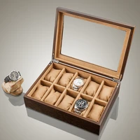 top 10 slots wood watch boxes case new brown wooden watches organizer with window watch display gift case holder