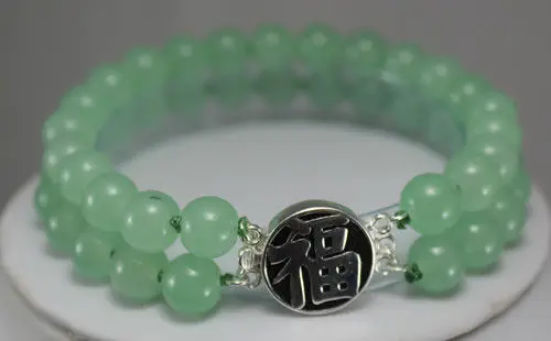 

2 rows green natural stone bless bracelet