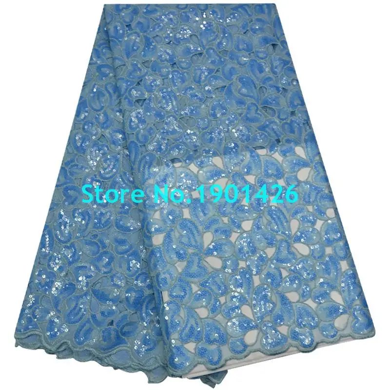 Высокое качество Желтый органзы кружевной ткани Handcut с блестками вышивкой и