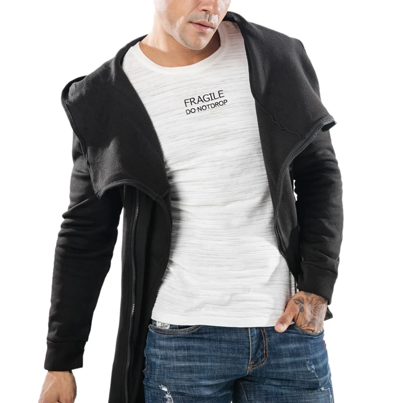 Мужская Асимметричная Вязаная толстовка с капюшоном Повседневная Толстовка в стиле хип хоп карманами на