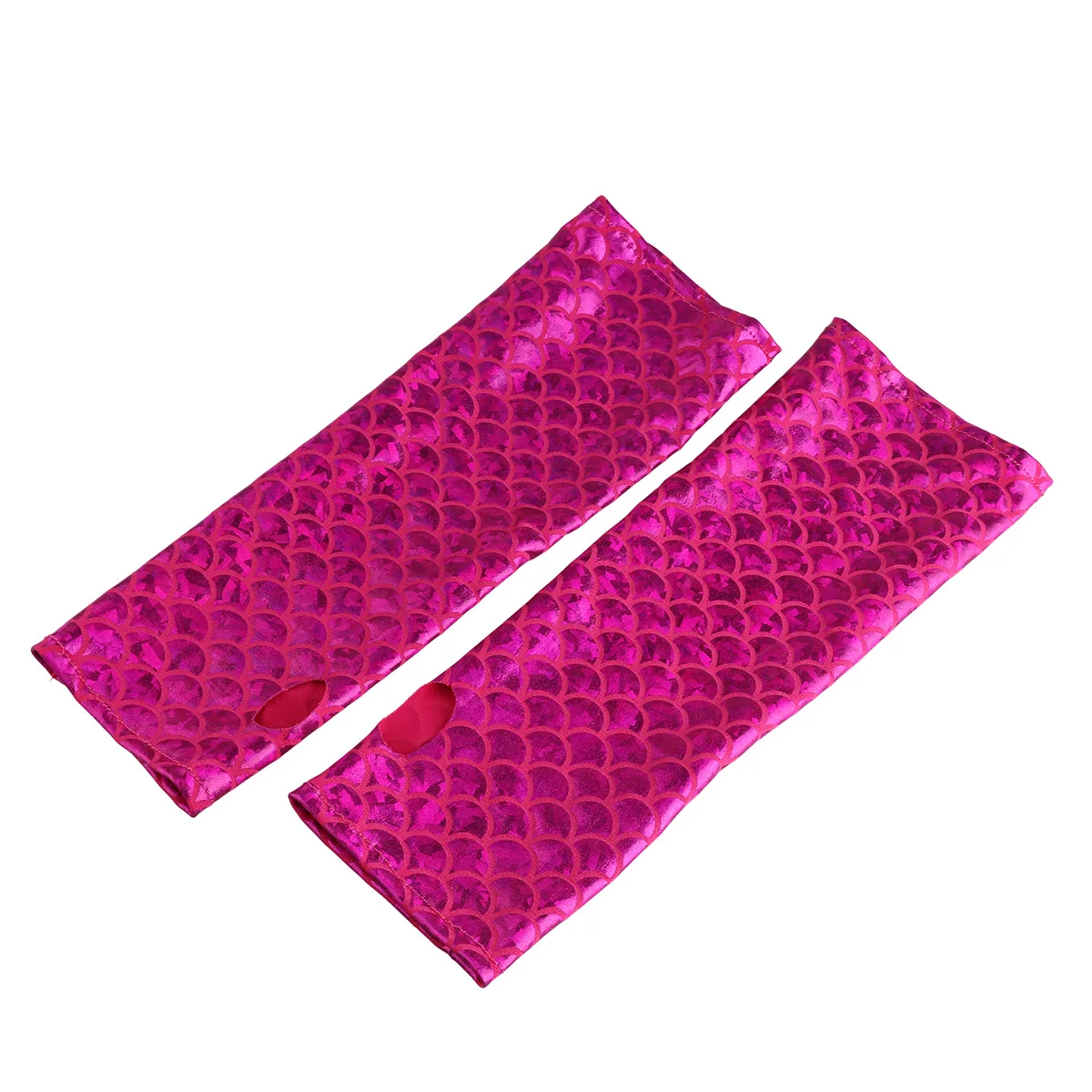 Rose Red Adult Mermaid Arm Sleeves Gloves Fish Scale Pattern Printed Fingerless Long Gloves Arm Sleeves Halloween Costume Accessory - Color: Rose Red