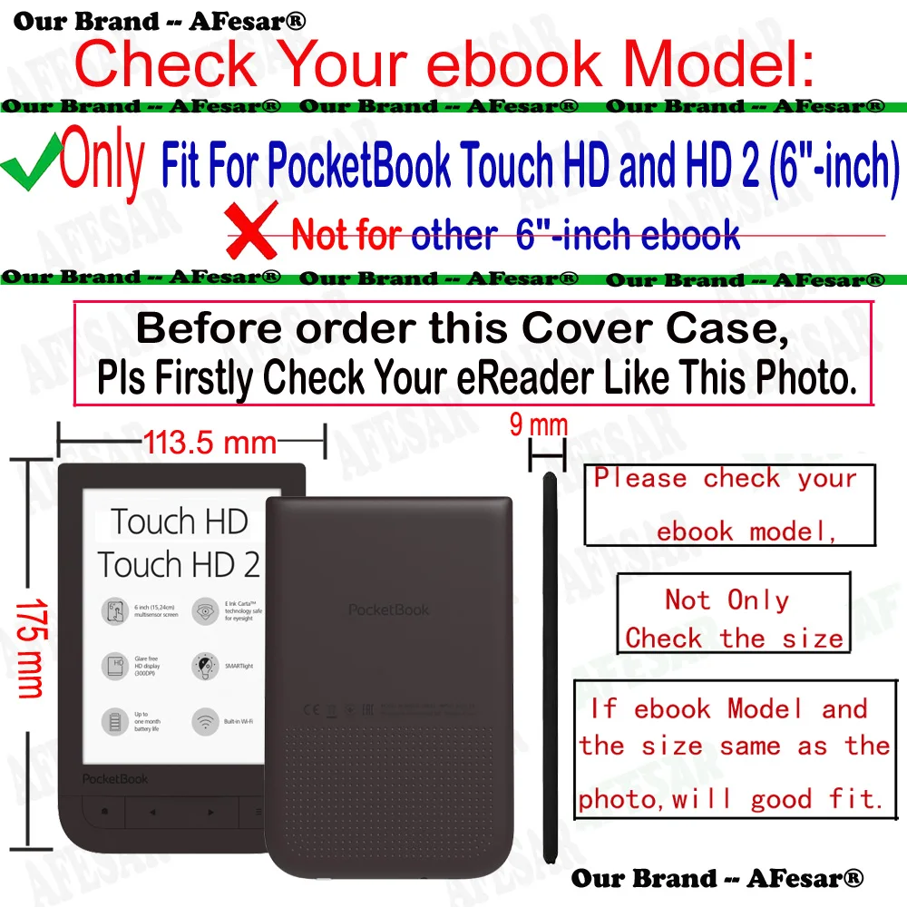 Ультратонкий чехол для Pocketbook Touch HD и 2 (6 дюймов) Карманный кожаный с магнитной