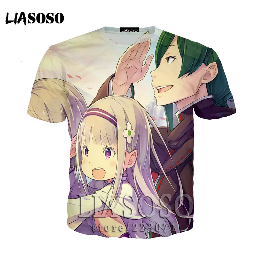Re:Zero Starting Life in Another World T-shirt Anime Emilia Rem Cosplay T Shirt Cartoon Student Tops Tee 3D printing Tshirt ze08 | Мужская