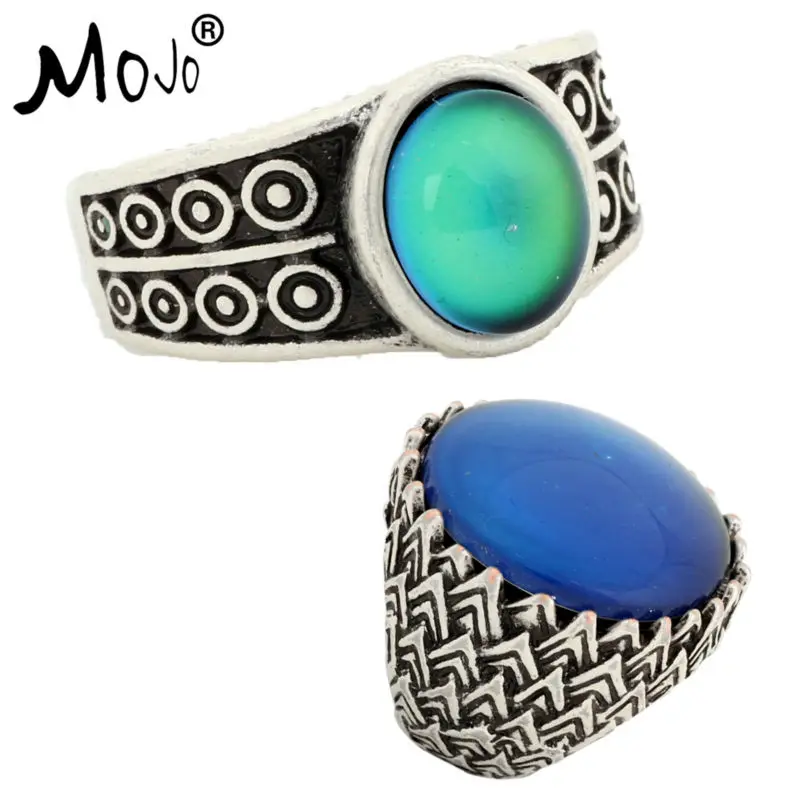 

2PCS Vintage Bohemia Retro Color Change Mood Ring Emotion Feeling Changeable Ring Temperature Control Ring for Women RS007-RS046